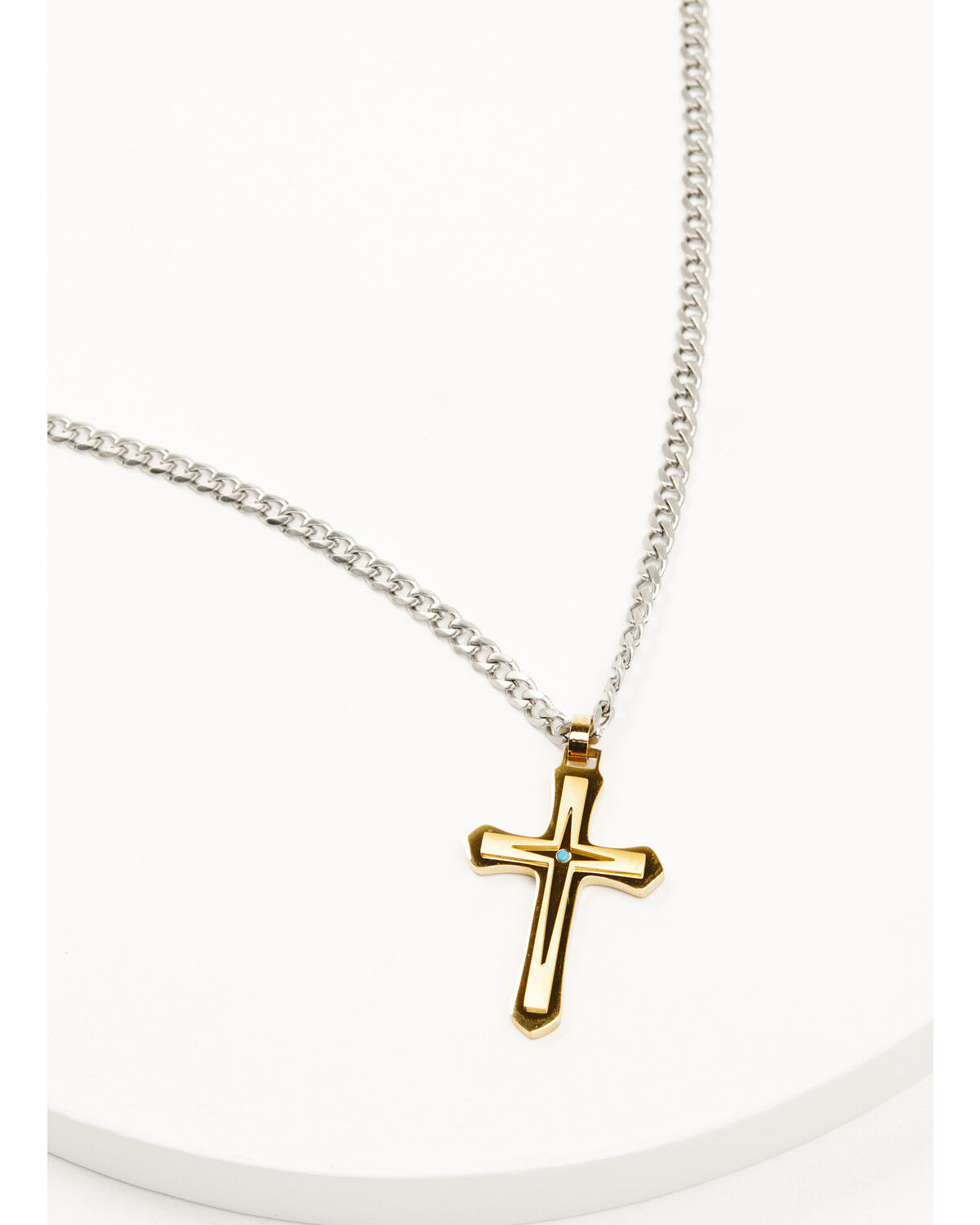Image #2 - Cody James Men's Gold Cross Turquoise Inlay Necklace, Yellow, hi-res