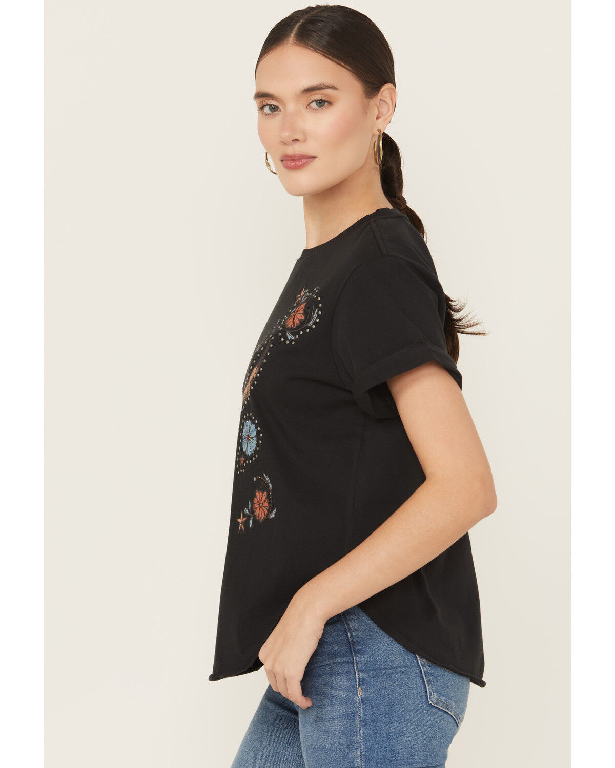 Image #2 - Idyllwind Women's Studded Bull Skull Short Sleeve Graphic Tee, Black, hi-res