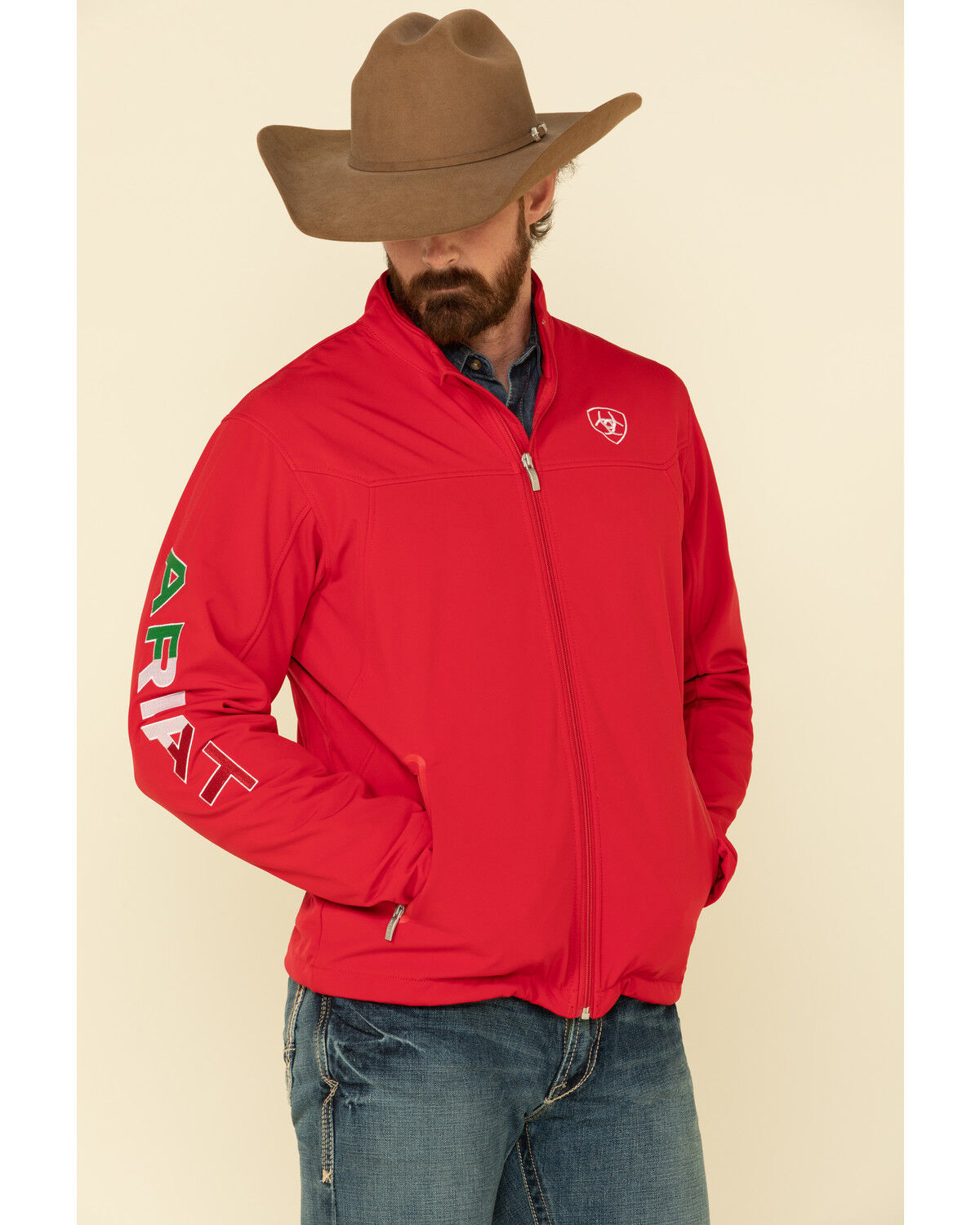 Image #1 - Ariat Men's Red Mexico New Team Softshell Jacket, Red, hi-res