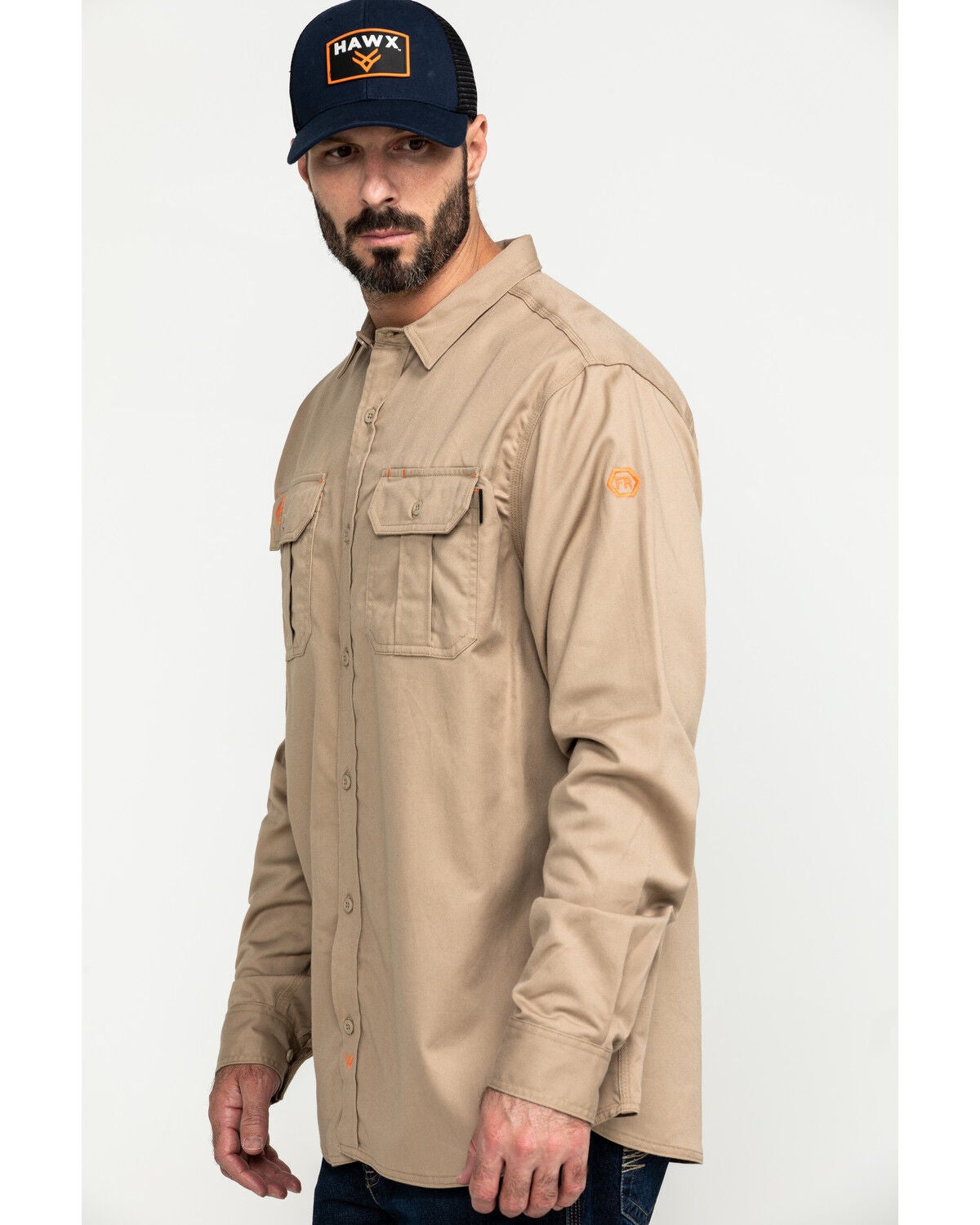 Image #3 - Hawx Men's FR Long Sleeve Woven Work Shirt, Beige/khaki, hi-res