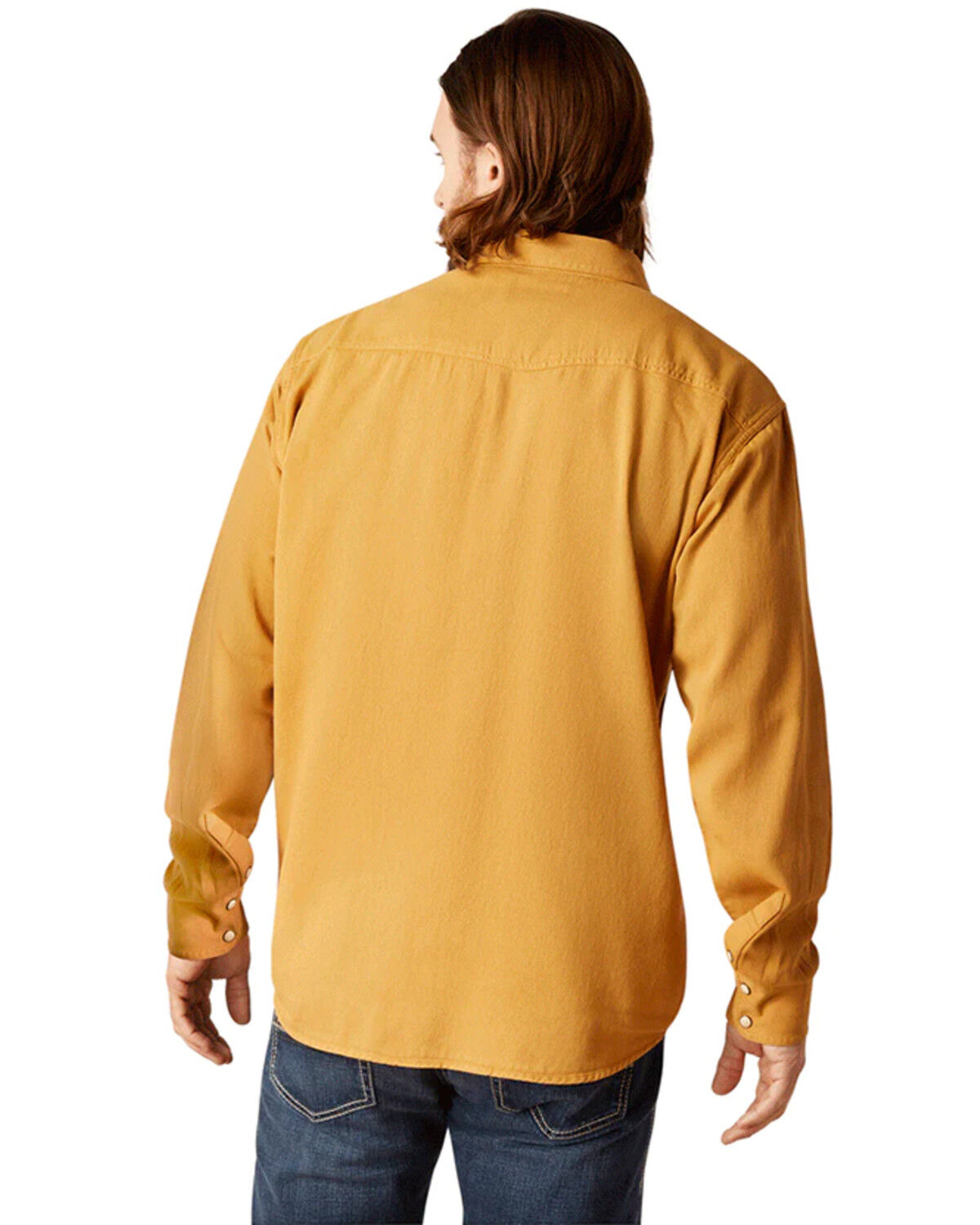 Image #2 - Ariat Men's Jurlington Retro Fit Solid Long Sleeve Snap Western Shirt, Mustard, hi-res