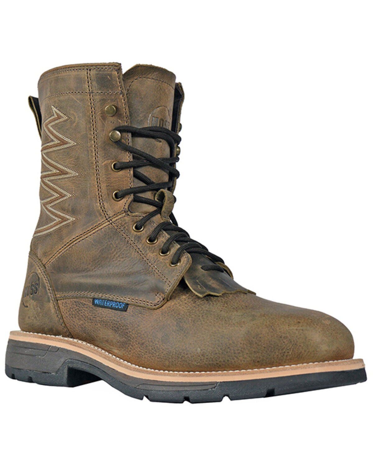 Image #1 - Hoss Men's Distressed Lace-Up Waterproof Work Boots - Composite Toe, Brown, hi-res