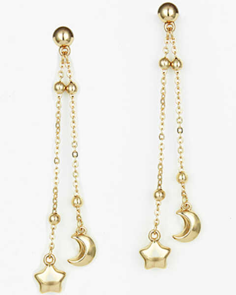 Image #1 - Shyanne Women's Linear Star Moon Earrings, Gold, hi-res