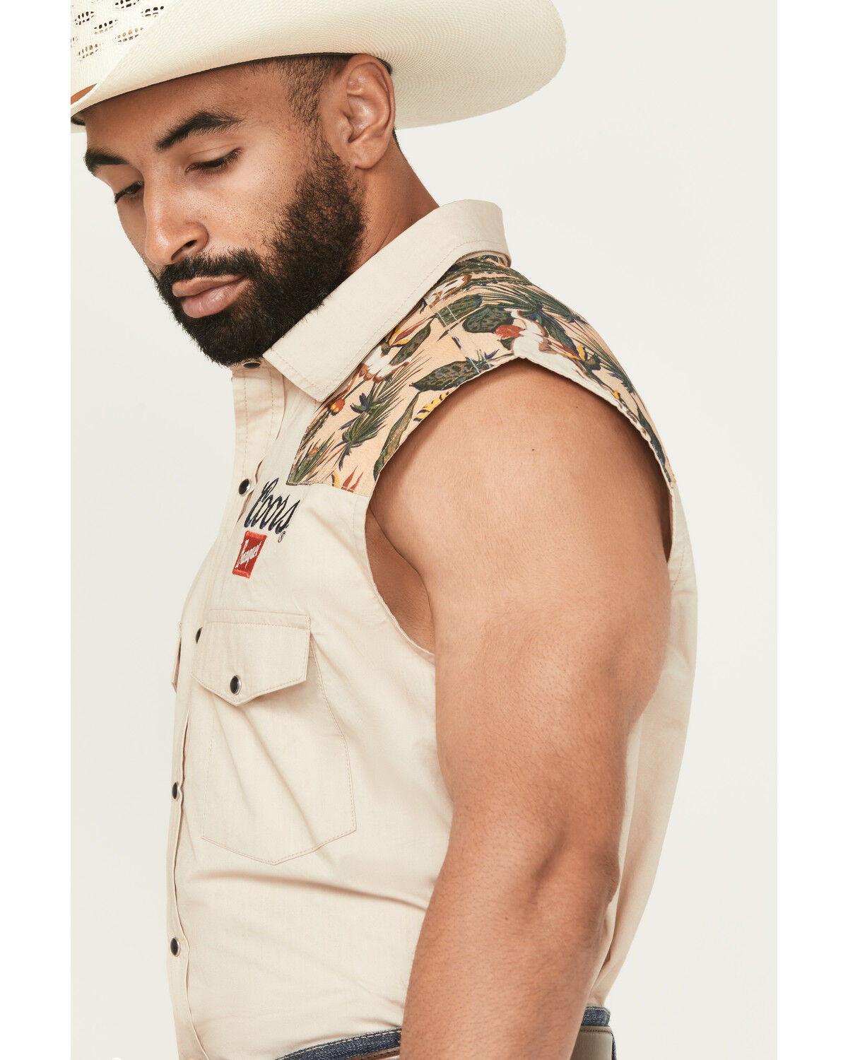 Image #2 - Coors Men's Boot Barn Exclusive Banquet Rodeo Logo Sleeveless Snap Bubba, Natural, hi-res