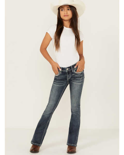 Image #1 - Grace in LA Girls' Medium Wash Stretch Bootcut Jeans, Medium Wash, hi-res