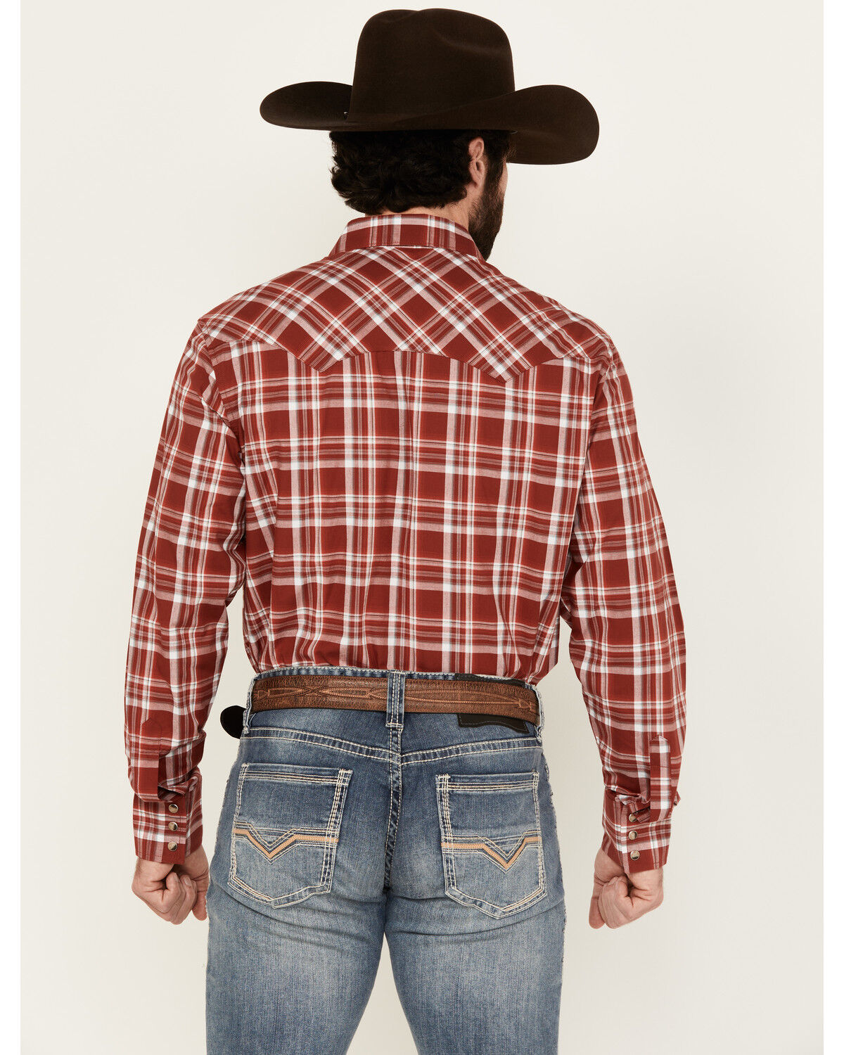 Image #4 - Wrangler Retro Men's Plaid Print Long Sleeve Snap Western Shirt - Tall, Red, hi-res
