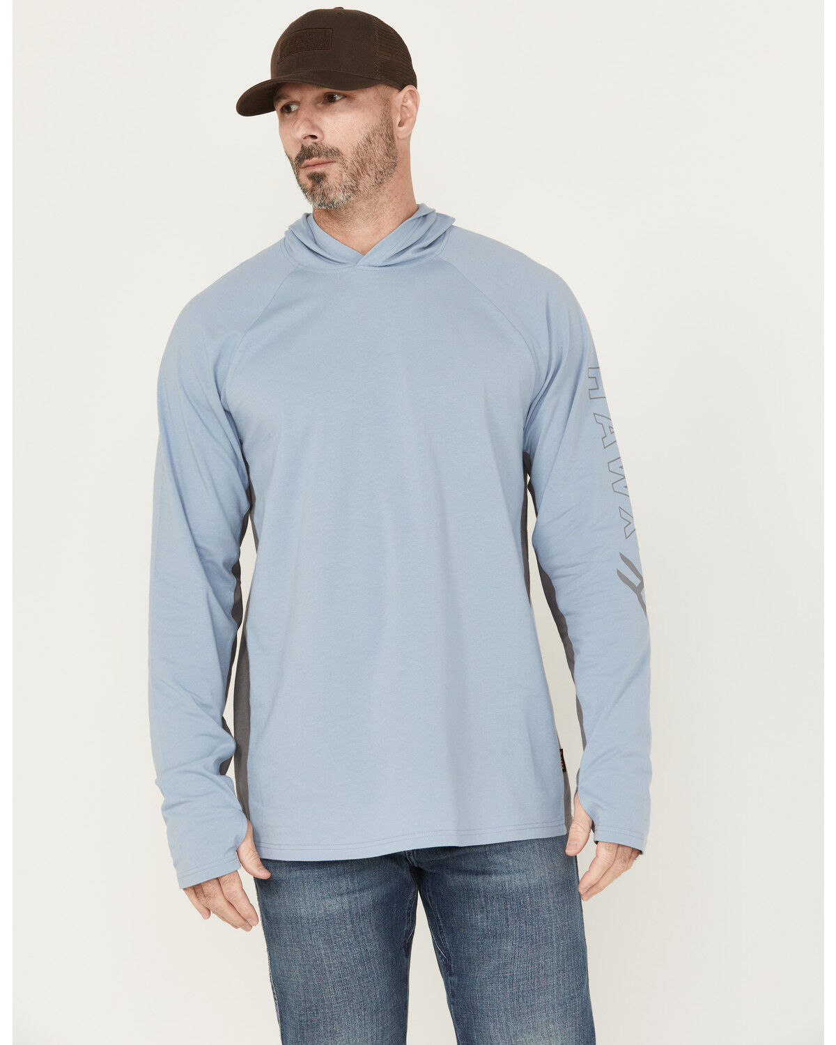 Image #2 - Hawx Men's Sundown Colorblock Hooded Long Sleeve T-Shirt, Light Blue, hi-res