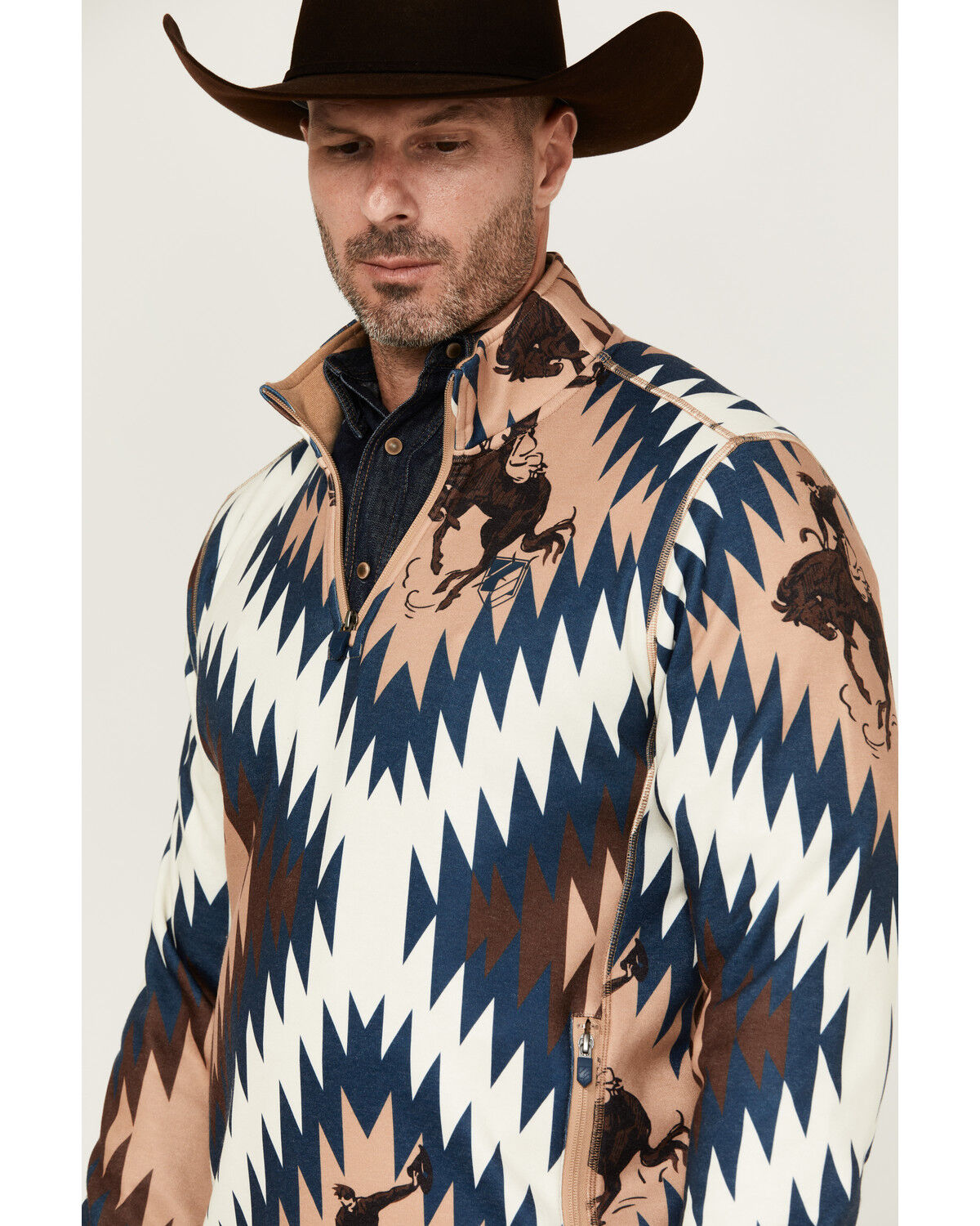 Image #2 - RANK 45® Men's Southwestern Print 1/4 Zip-Up Pullover, Tan, hi-res