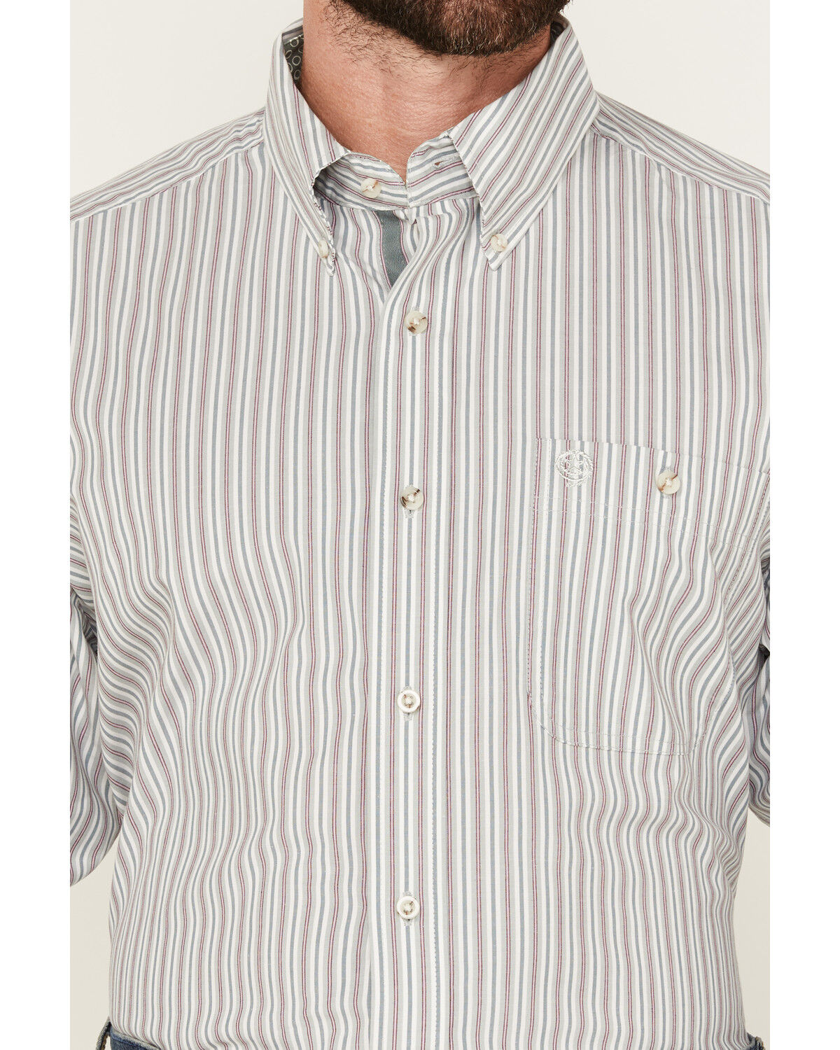 Image #3 - George Strait by Wrangler Men's Striped Print Long Sleeve Button-Down Stretch Western Shirt, Light Grey, hi-res