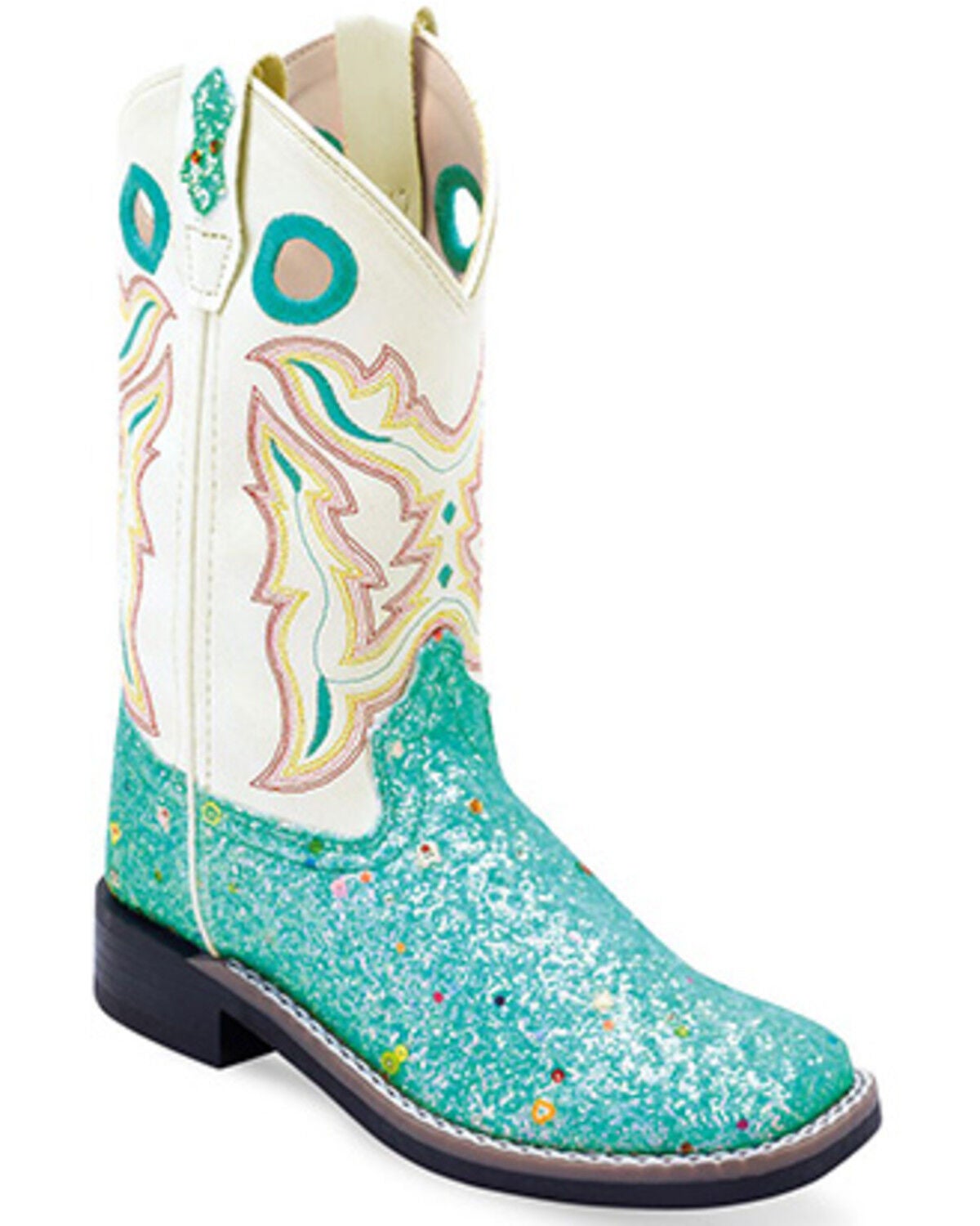 Old West Girls' Fancy Stitch Western Boots Broad Square Toe