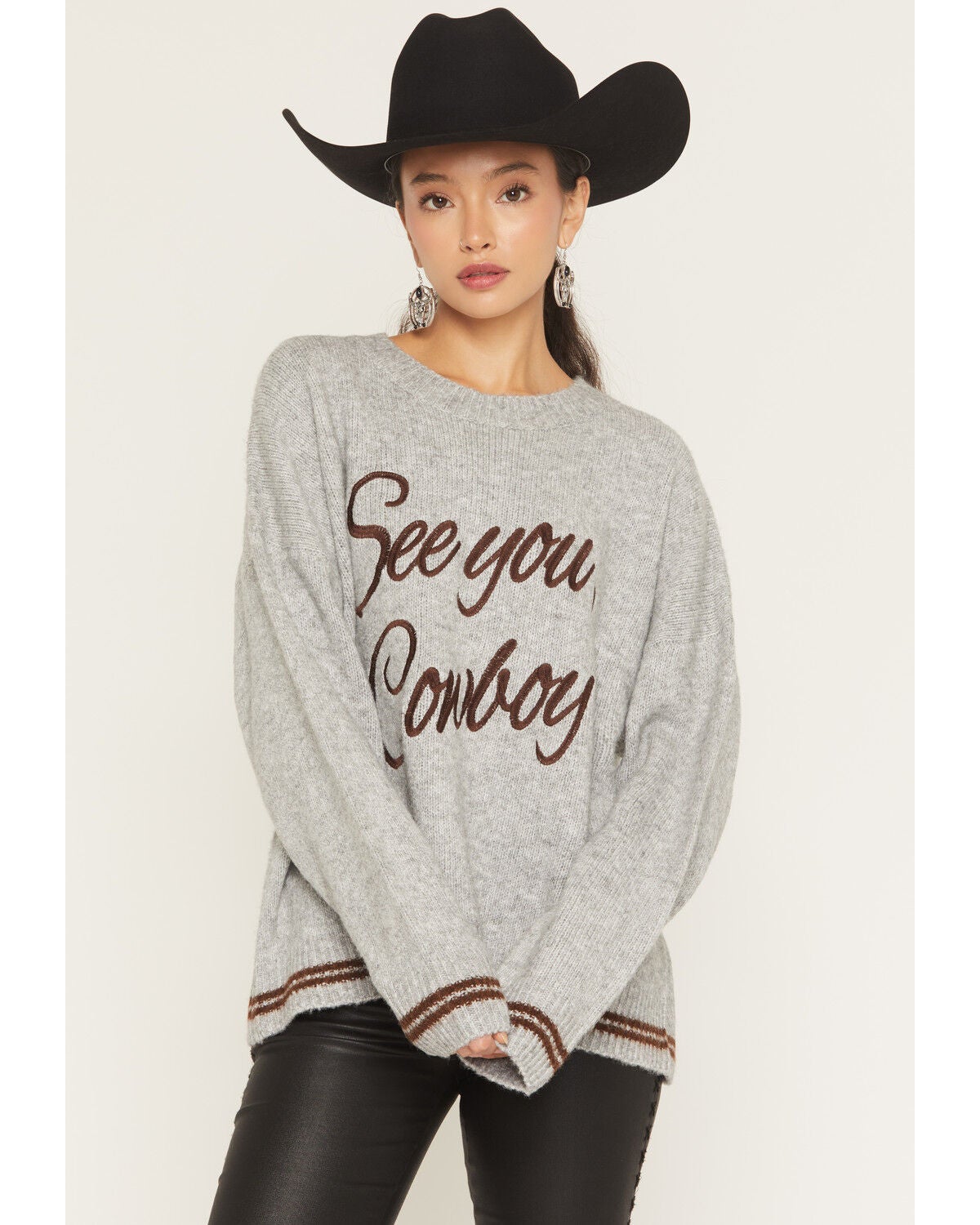 Bailey Rose Women's See You Cowboy Sweater, Grey, hi-res