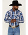 Image #1 - Rodeo Clothing Men's Large Blue Plaid Long Sleeve Snap Western Shirt , , hi-res