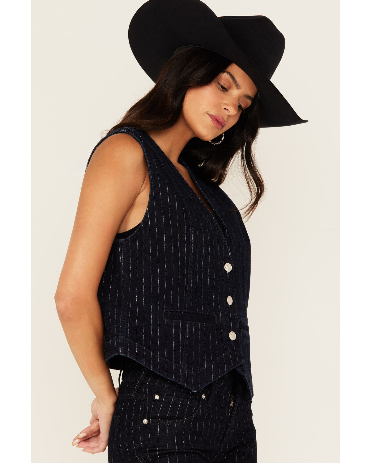 Image #2 - Ariat Women's Denim Lurex Striped Vest, Blue, hi-res