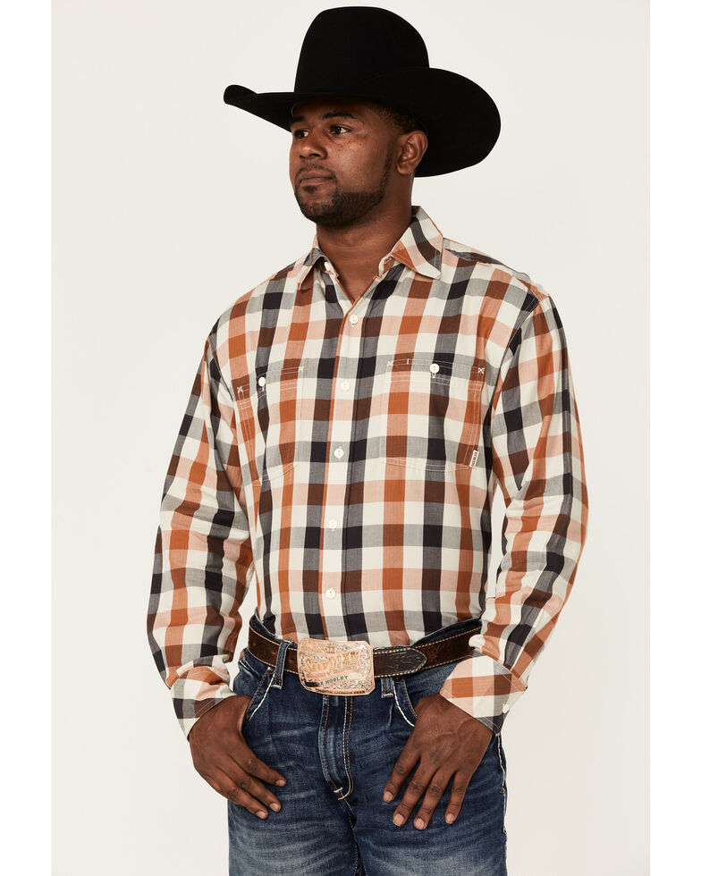 Resistol Men's Red Oak Plaid Long Sleeve Button-Down Western Shirt , Brown, hi-res