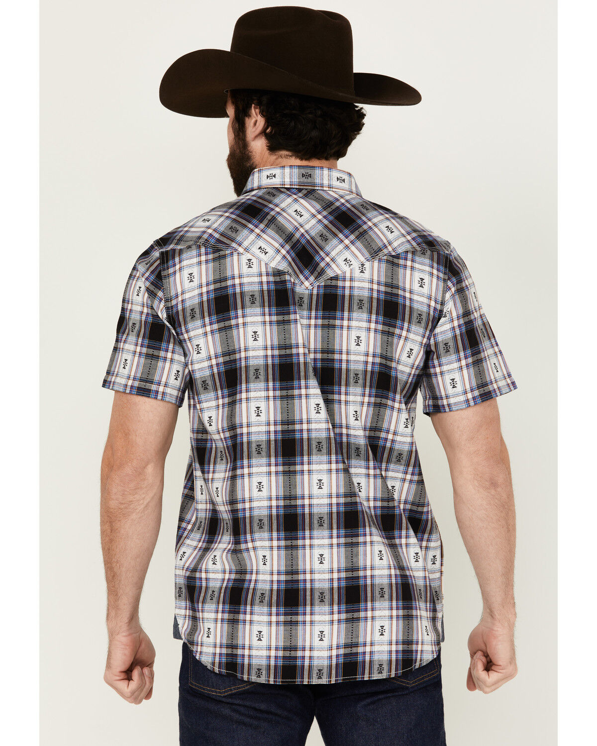 Image #4 - Moonshine Spirit Men's Wreckless Plaid Print Short Sleeve Snap Western Shirt, White, hi-res
