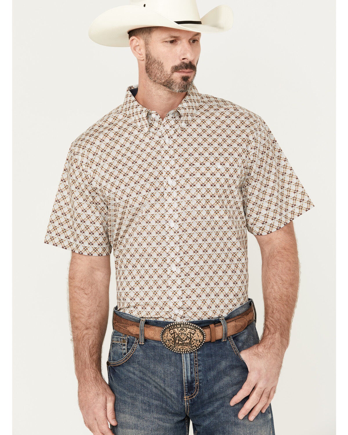 RANK 45&reg; Men's Buckaloo Print Short Sleeve Button-Down Stretch Western Shirt, Multi, hi-res