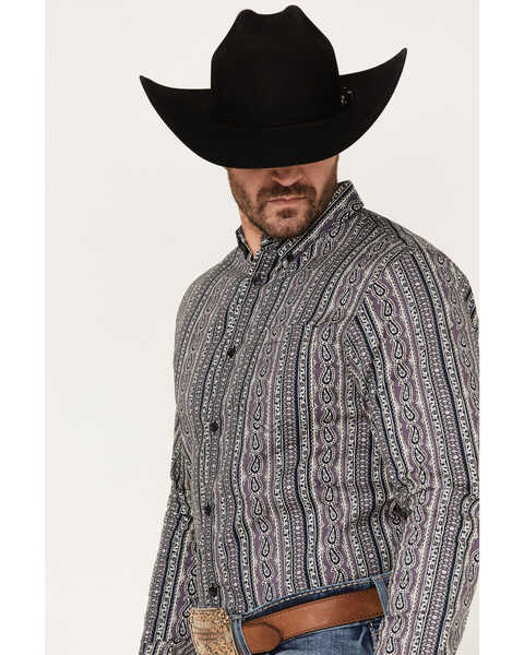 Image #2 - Cody James Men's Marsh Paisley Print Button Down Western Shirt , Purple, hi-res