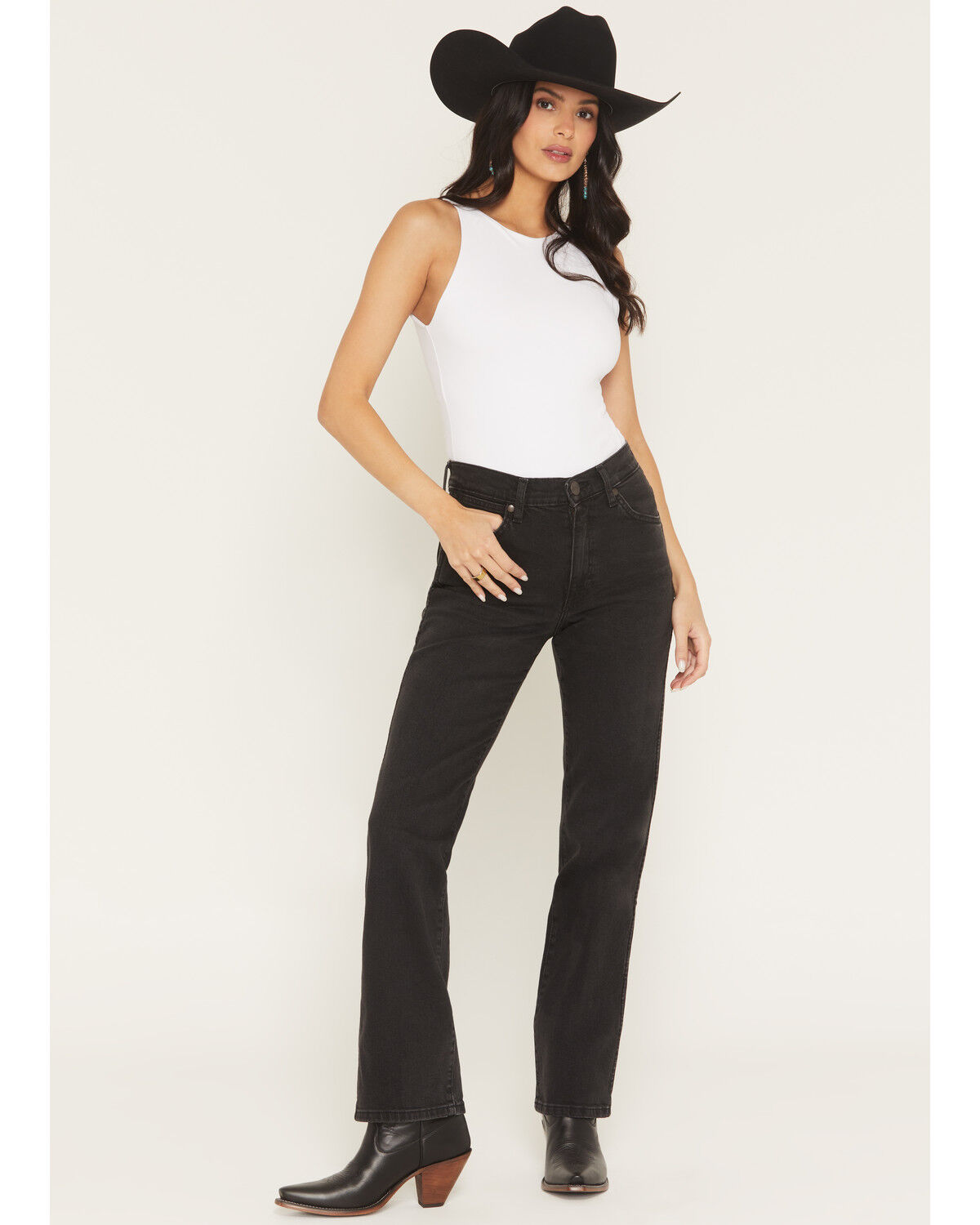 Image #1 - Wrangler Women's Mid Rise Wrancher Bootcut Stretch Denim Jeans, Black, hi-res