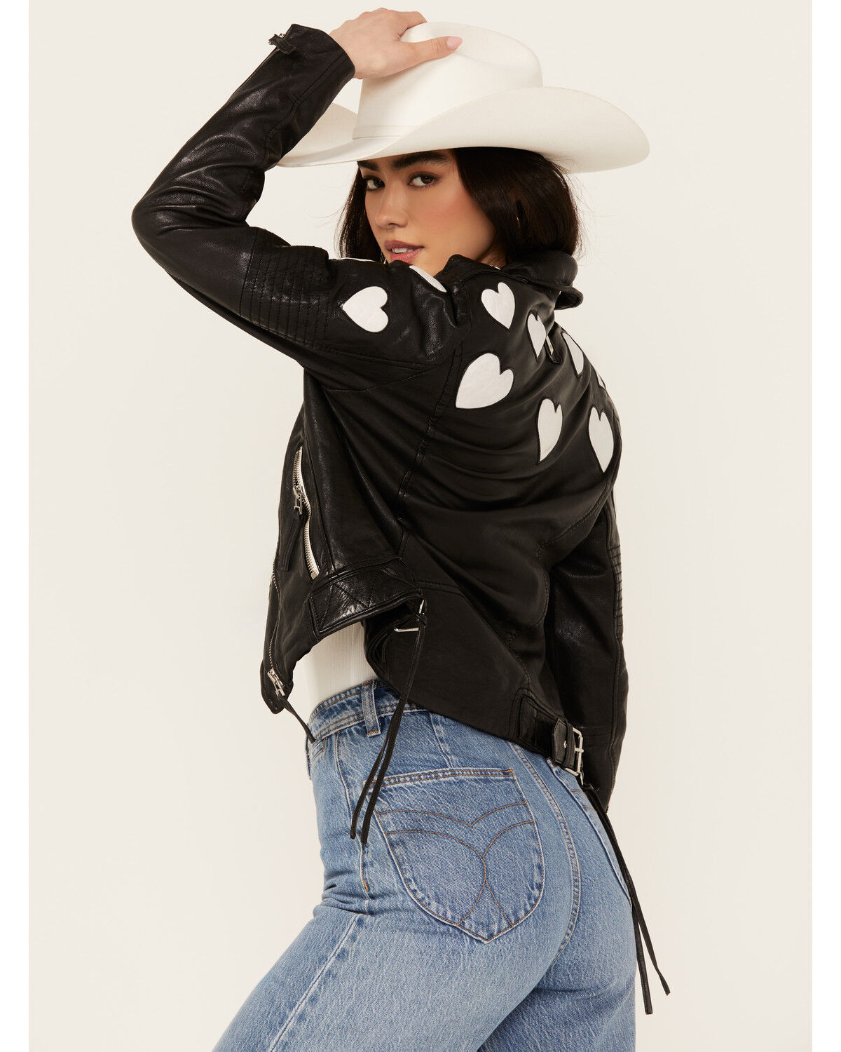 Image #1 - Mauritius Leather Women's Scattered Hearts Leather Jacket, Black, hi-res