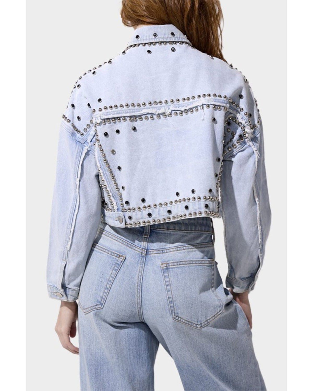 Image #3 - Azalea Wang Women's Jazella Light Wash Denim Studded Jacket, Light Wash, hi-res