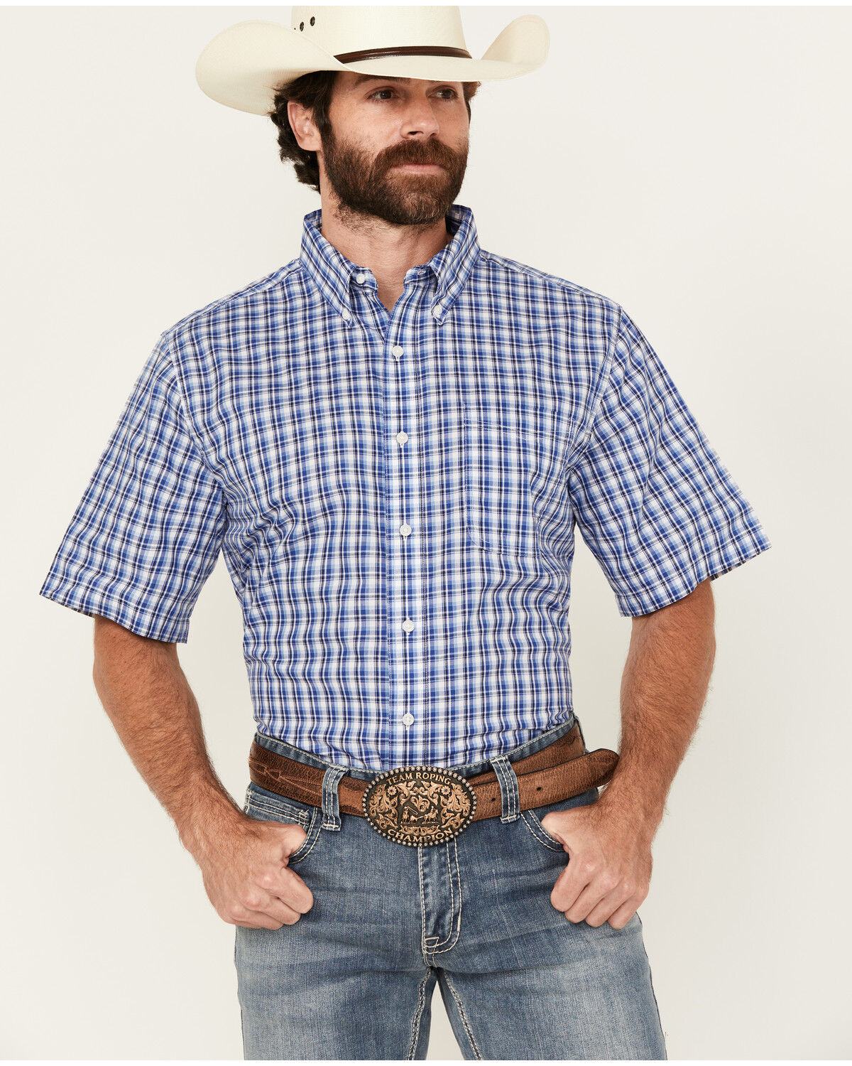 Image #1 - Wrangler Riata Men's Assorted Plaid Print Short Sleeve Button-Down Western Shirt, Multi, hi-res