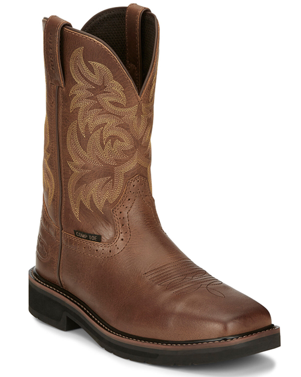 Image #1 - Justin Men's 11" Handler Pull-On Work Boots - Composite Toe, Tan, hi-res