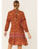 Image #3 - Angie Women's Floral Lace Trim Long Sleeve Mini Dress, Brown, hi-res