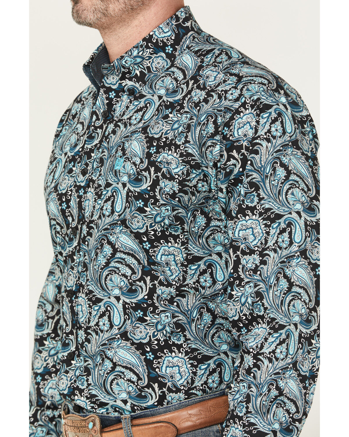 Image #3 - Cinch Men's Paisley Print Long Sleeve Button-Down Western Shirt, Black, hi-res