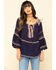 Free People Women's Talia Embroidered Blouse, Navy, hi-res