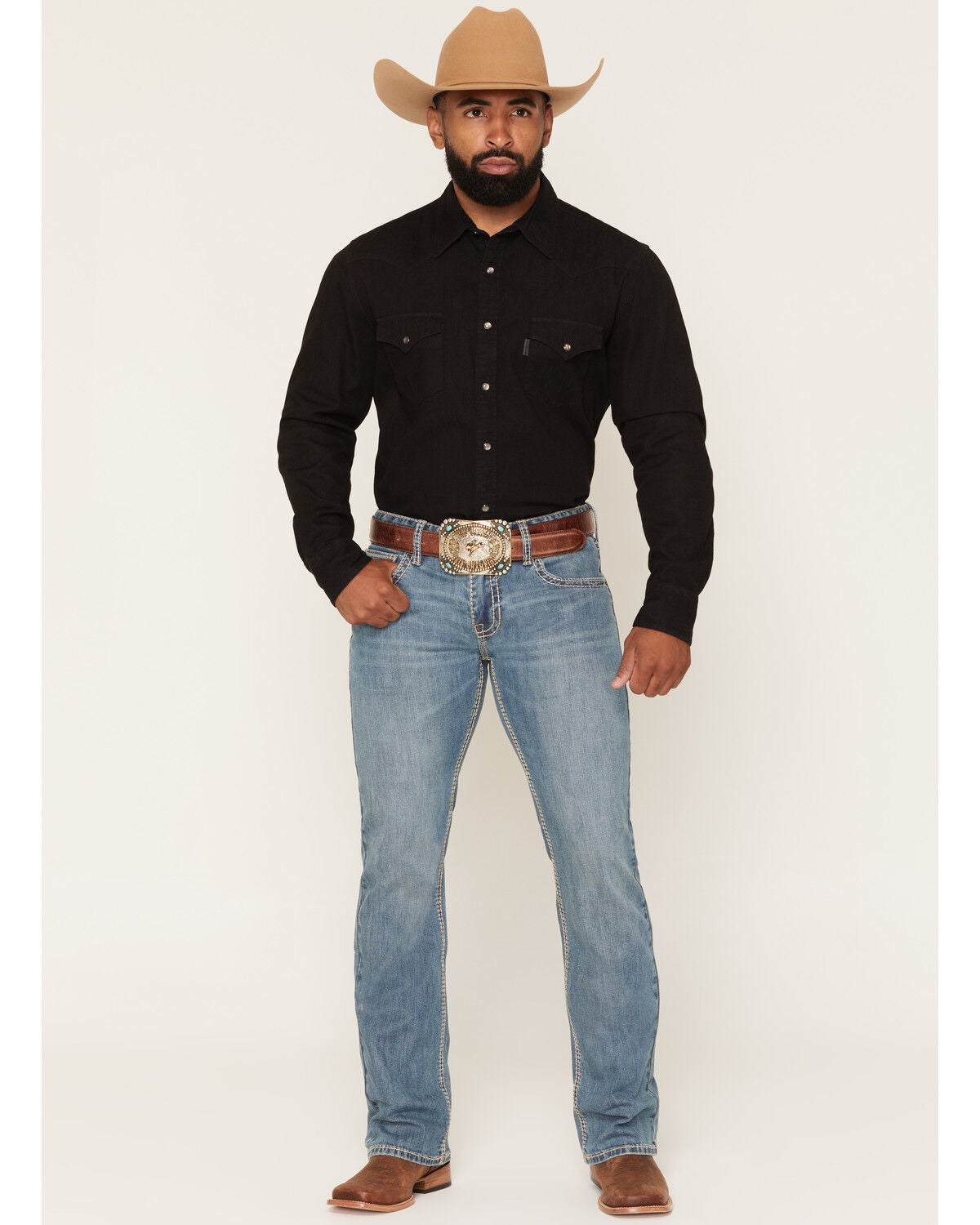 Rock & Roll Denim Men's Boot Barn Exclusive Pistol Medium Wash Bootcut Stretch Denim Jeans, Medium Wash, hi-res