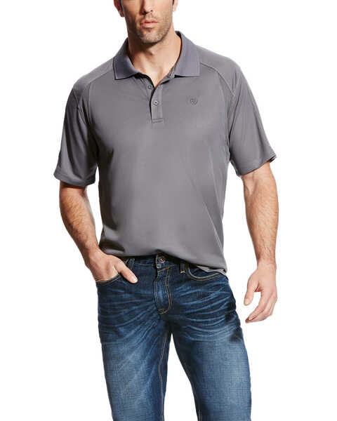 Ariat Men's Grey AC Pique Short Sleeve Polo Shirt - Tall , Grey, hi-res