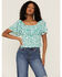 Image #1 - Molly Bracken Women's Floral Pattern Ruffle Sleeve Top, Blue, hi-res