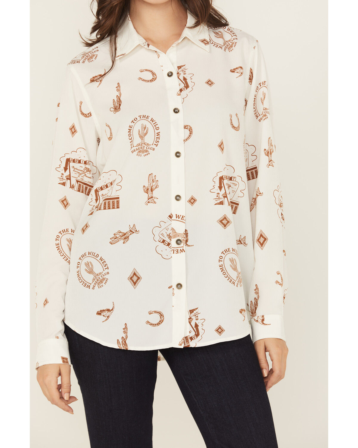 Image #3 - Ariat Women's Homestyle Conversation Print Long Sleeve Button-Down Shirt, Cream, hi-res