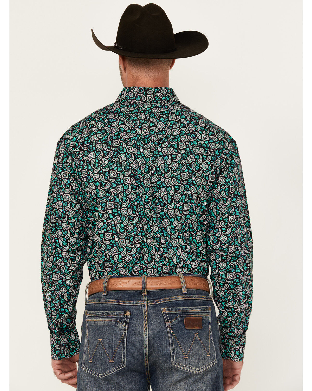 Image #4 - George Strait by Wrangler Men's Paisley Print Long Sleeve Button-Down Stretch Western Shirt, Black, hi-res