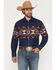Image #1 - Panhandle Slim Men's Southwestern Border Print Long Sleeve Pearl Snap Western Shirt, Navy, hi-res