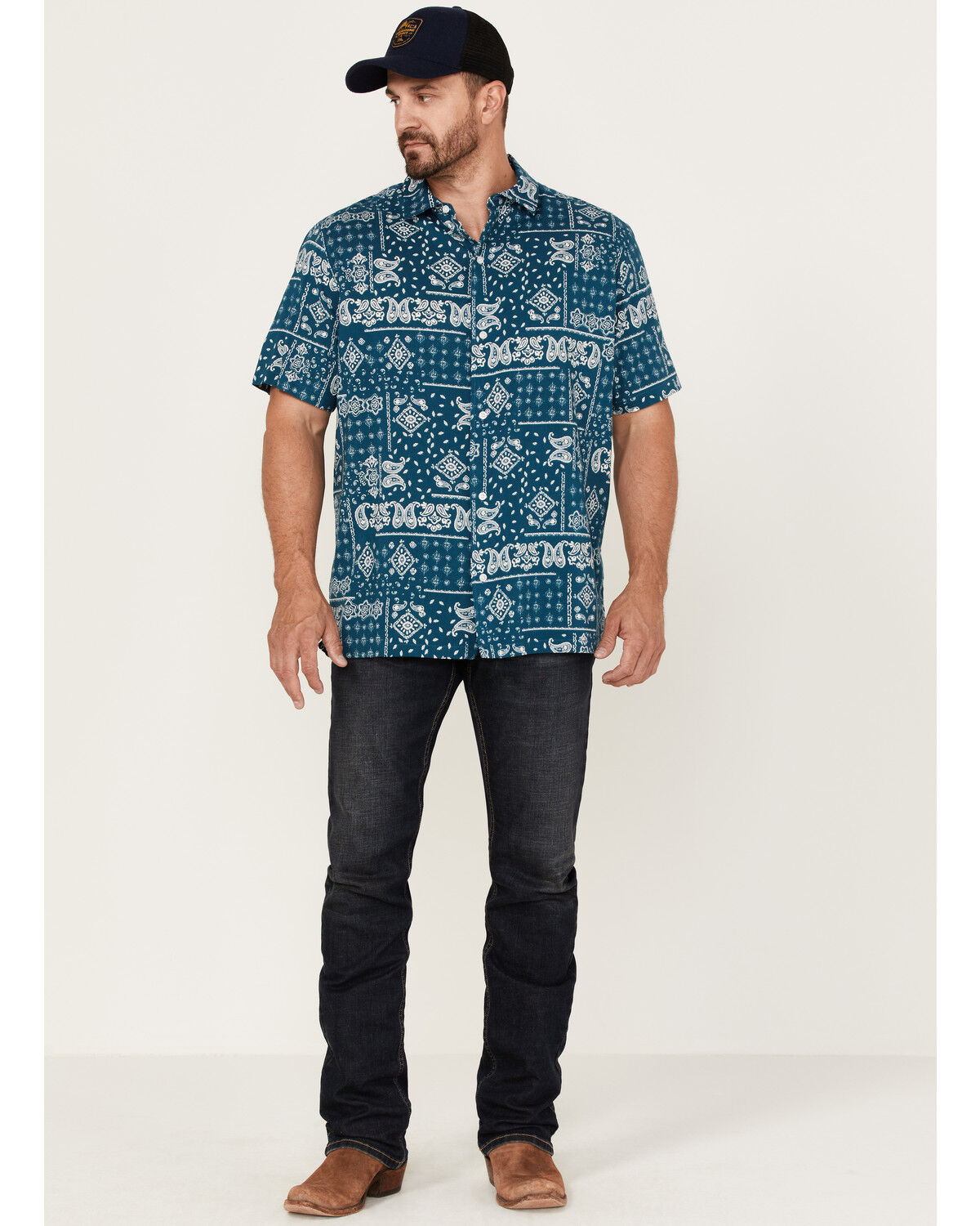Image #2 - Gibson Men's Holler Bandana Print Short Sleeve Button-Down Western Shirt, Blue, hi-res
