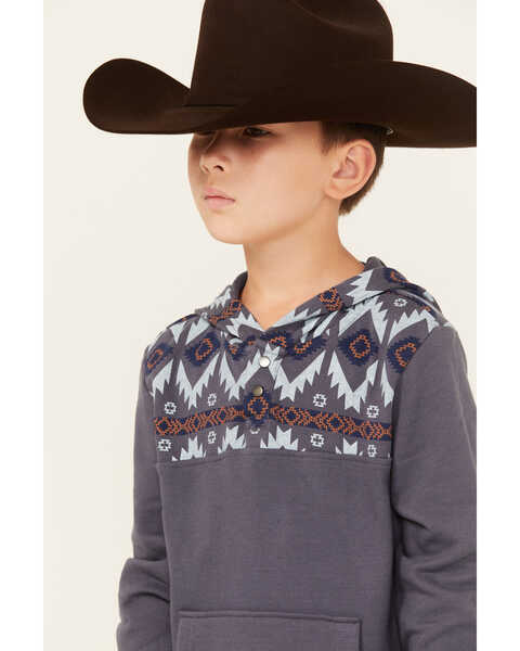 Image #2 - Rock & Roll Denim Boys' Southwestern Print Long Sleeve Hooded Pullover, Steel Blue, hi-res