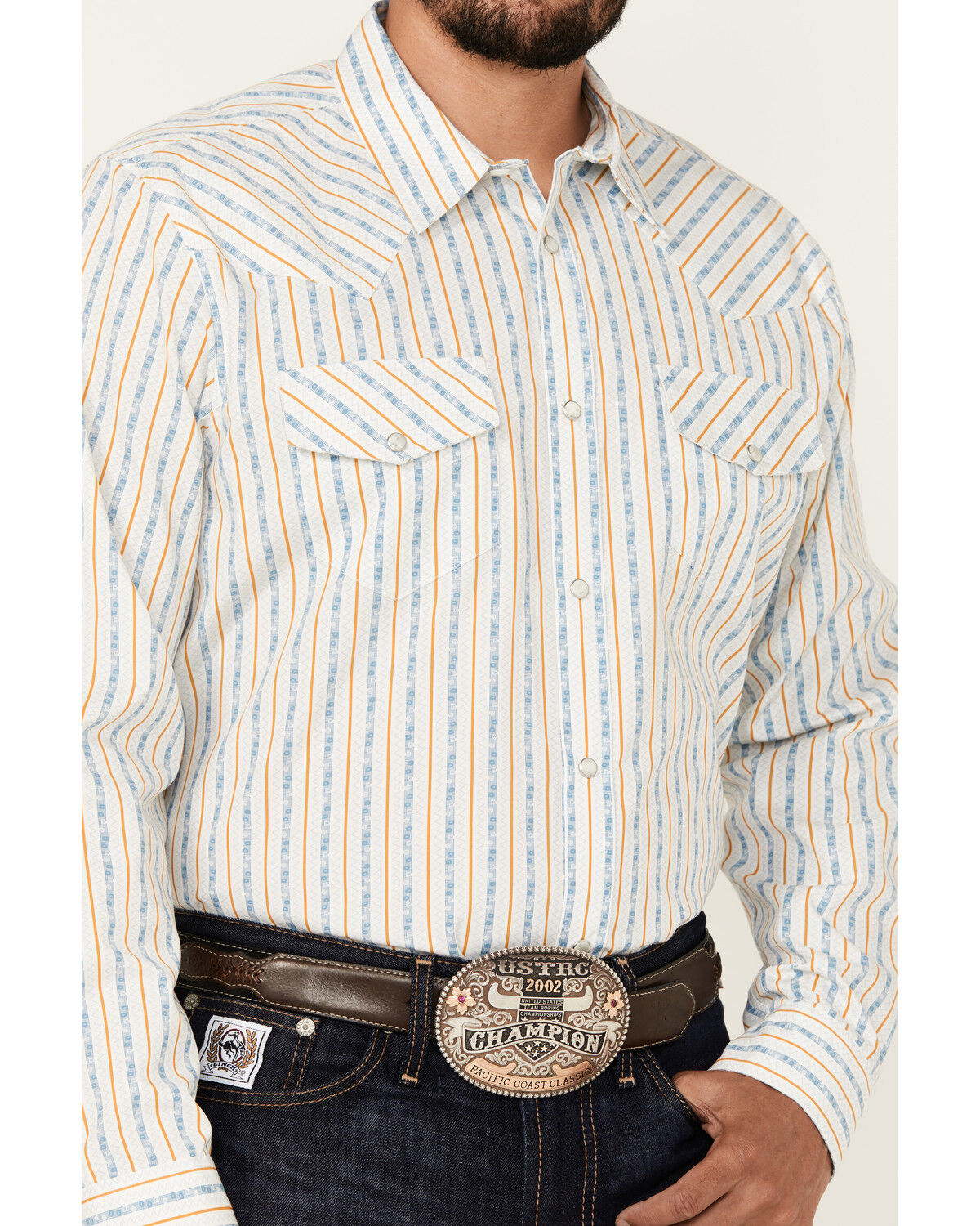 Image #3 - Gibson Trading Co Men's Midway Vertical Striped Print Long Sleeve Snap Western Shirt, White, hi-res
