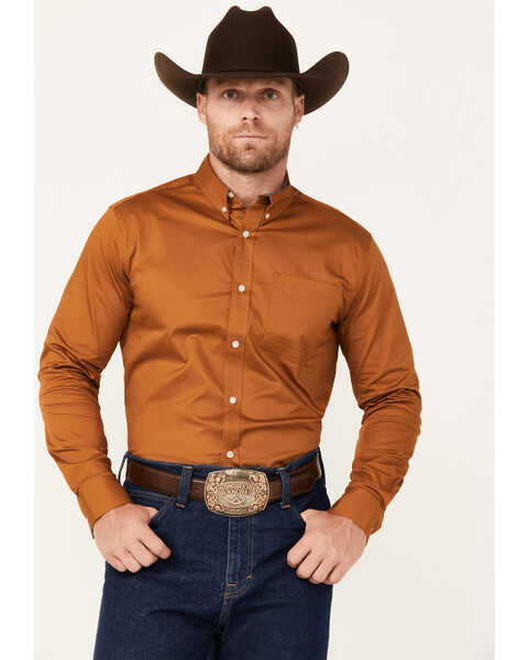 Cody James Men's Basic Twill Long Sleeve Button-Down Performance Western Shirt, Bronze, hi-res