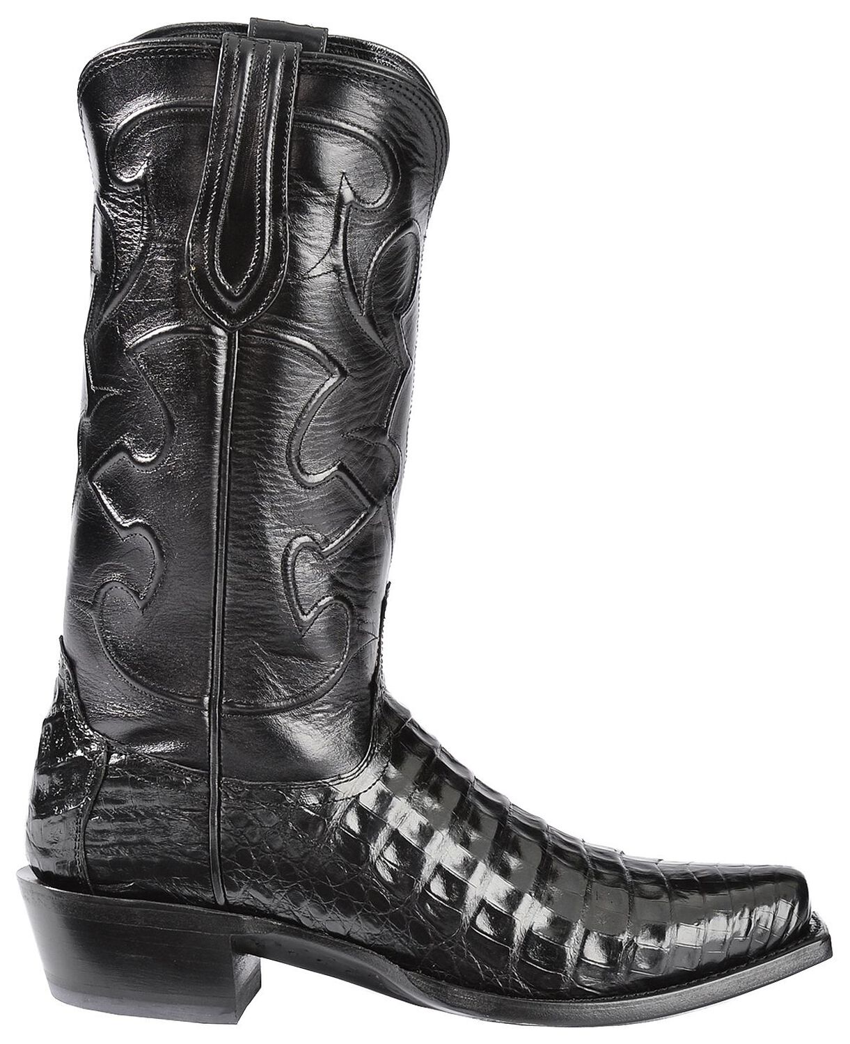 Image #3 - Lucchese 1883 Charles Croc Belly Western Boots - Square Toe, Black, hi-res