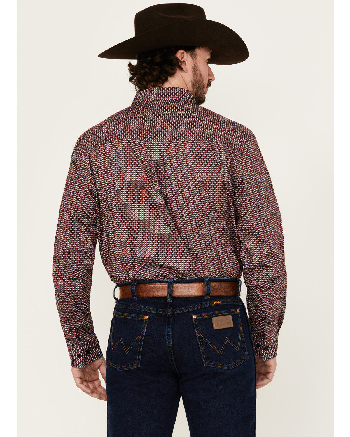 Image #4 - RANK 45® Men's Tinson Geo Print Long Sleeve Button-Down Stretch Western Shirt, Burgundy, hi-res