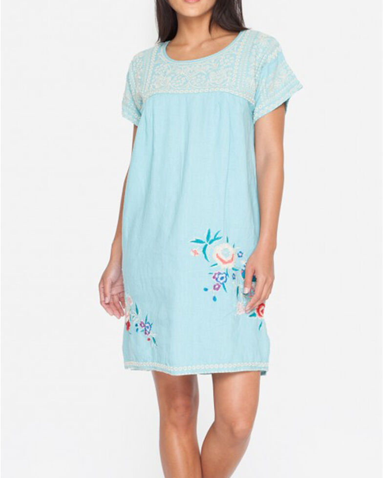 Johnny Was Women's Ellza Pleated Peasant Long Tunic , Light Blue, hi-res