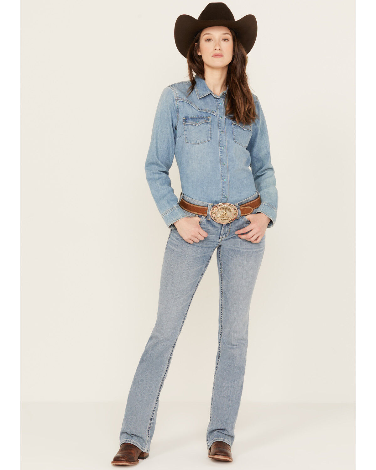 Image #1 - Ariat Women's Light Wash Mid Rise Kehlani Stretch Bootcut Jeans, Light Wash, hi-res