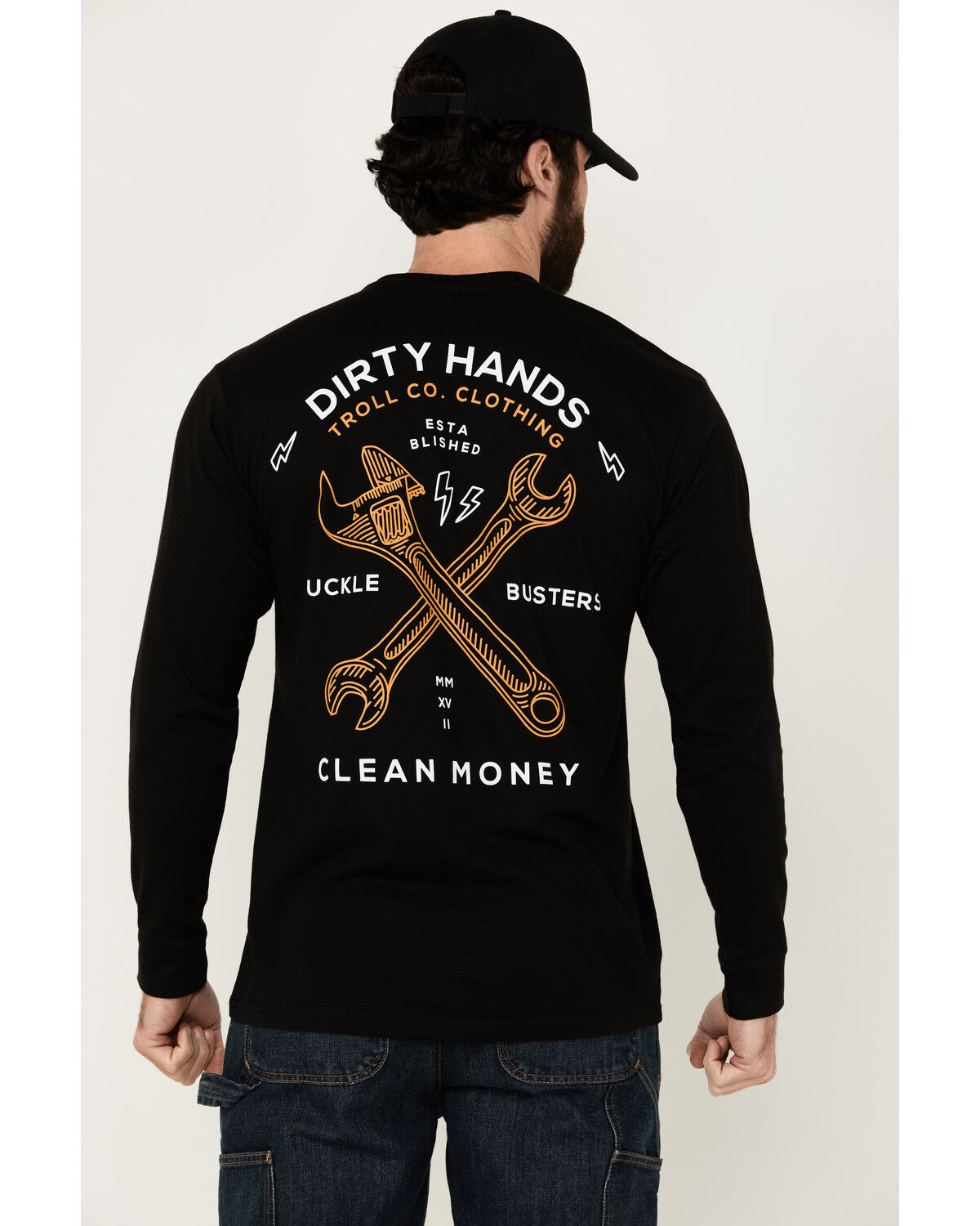 Image #1 - Troll Co Men's Twisting Wrenches Long Sleeve Graphic T-Shirt, Black, hi-res