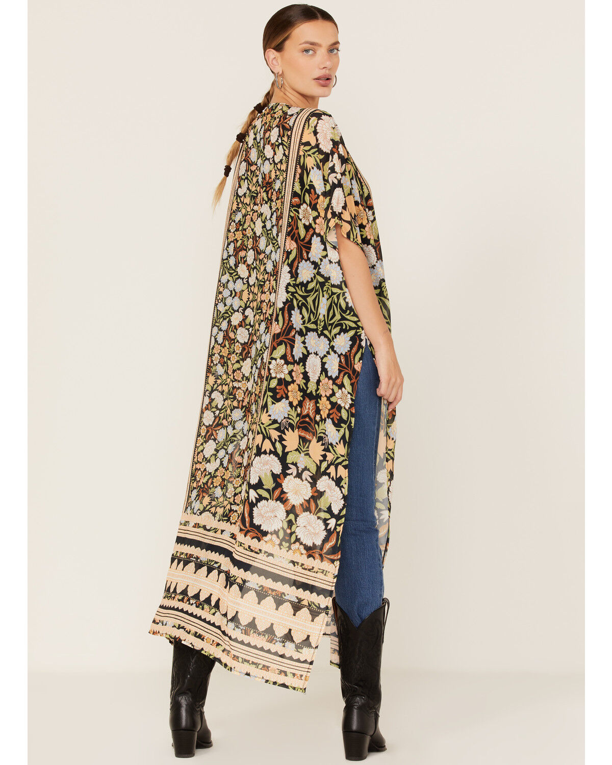 Image #4 - Flying Tomato Women's Floral Print Duster Kimono, Black, hi-res
