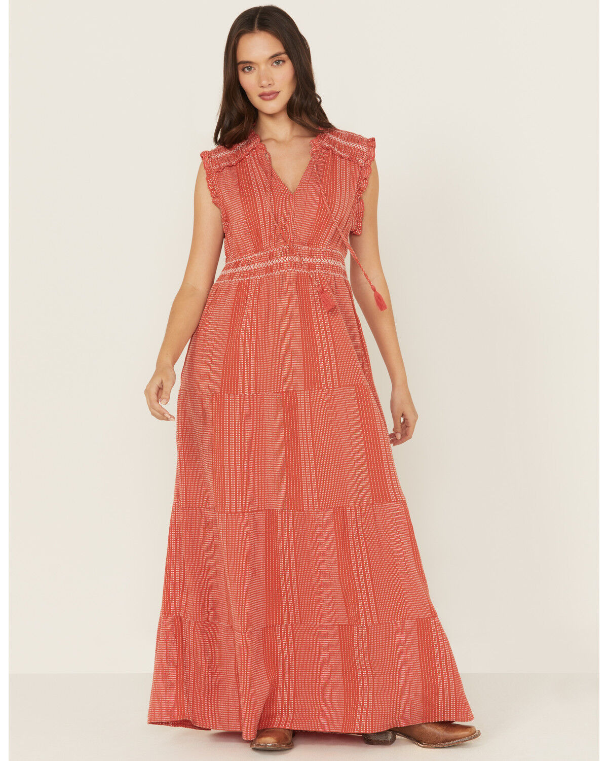 Image #1 - Ariat Women's Sunset Set Of Mind Sleeveless Maxi Dress, Rust Copper, hi-res