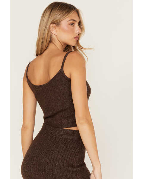 Image #4 - Cleo + Wolf Women's Ribbed Sweater Knit Cropped Tank Top, Chocolate, hi-res