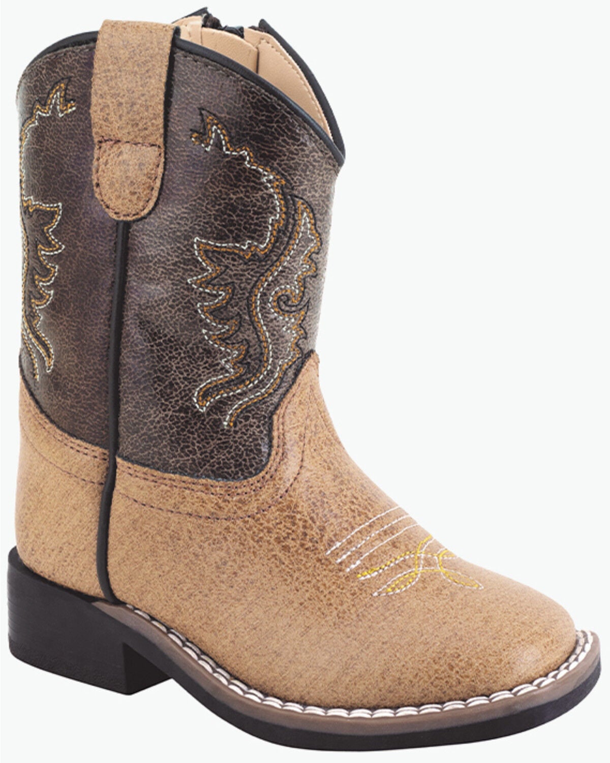 Image #1 - Old West Toddler Boys' Crackle Western Boots - Broad Square Toe, Tan, hi-res