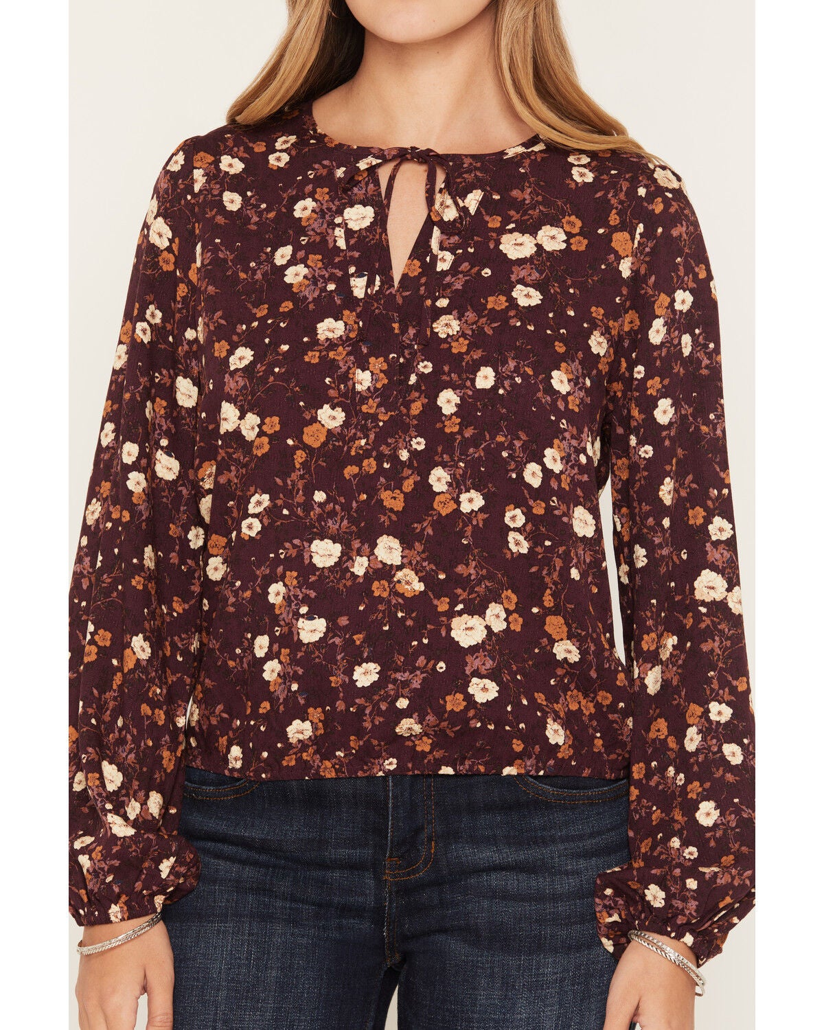 Image #3 - Idyllwind Women's Lynnbrook Floral Print Long Sleeve Blouse, Wine, hi-res