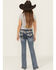 Image #1 - Grace In LA Girls' Medium Wash Floral Embroidered Faux Flap Pocket Bootcut Stretch Denim Jeans, Blue, hi-res